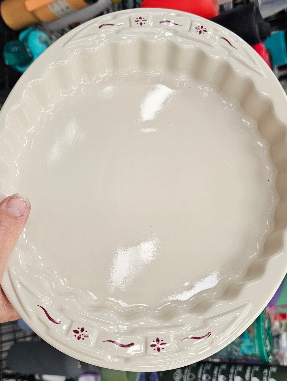 Longaberger Pottery Woven Traditions Red Tart Dish Ceramic Quiche Baker 9"x1.5"